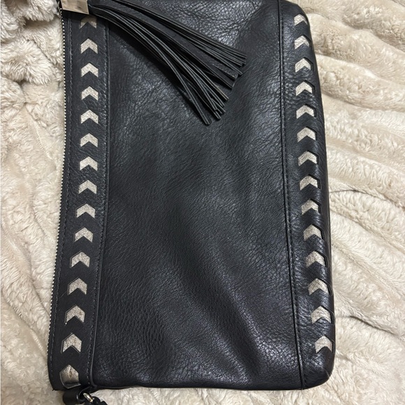 Dolce Vita Black Leather Clutch with Gold/Silver Chevron Accents - Picture 1 of 5